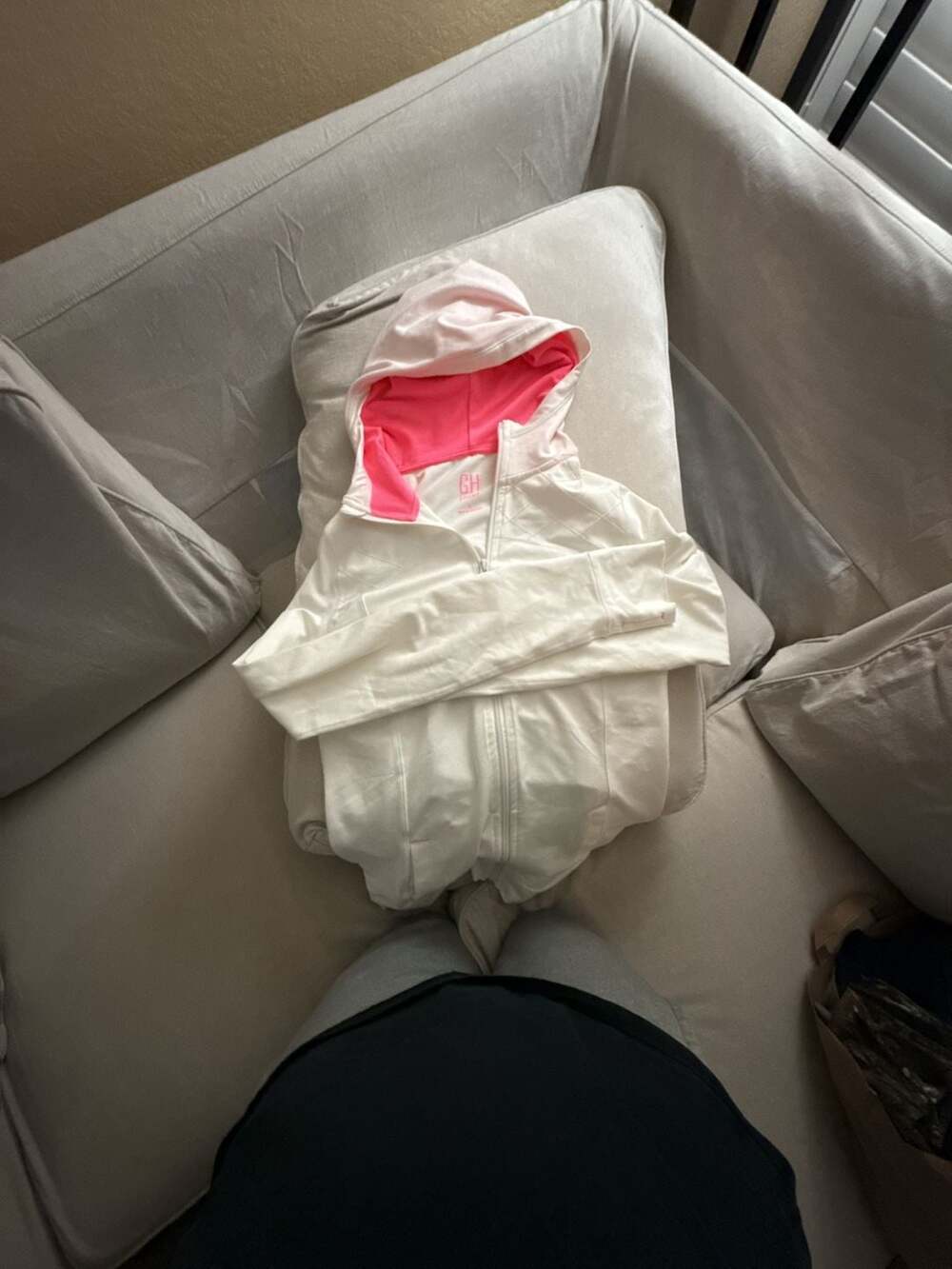 GH Sport Zip Up Hoodie Size L White Pink Quilted
